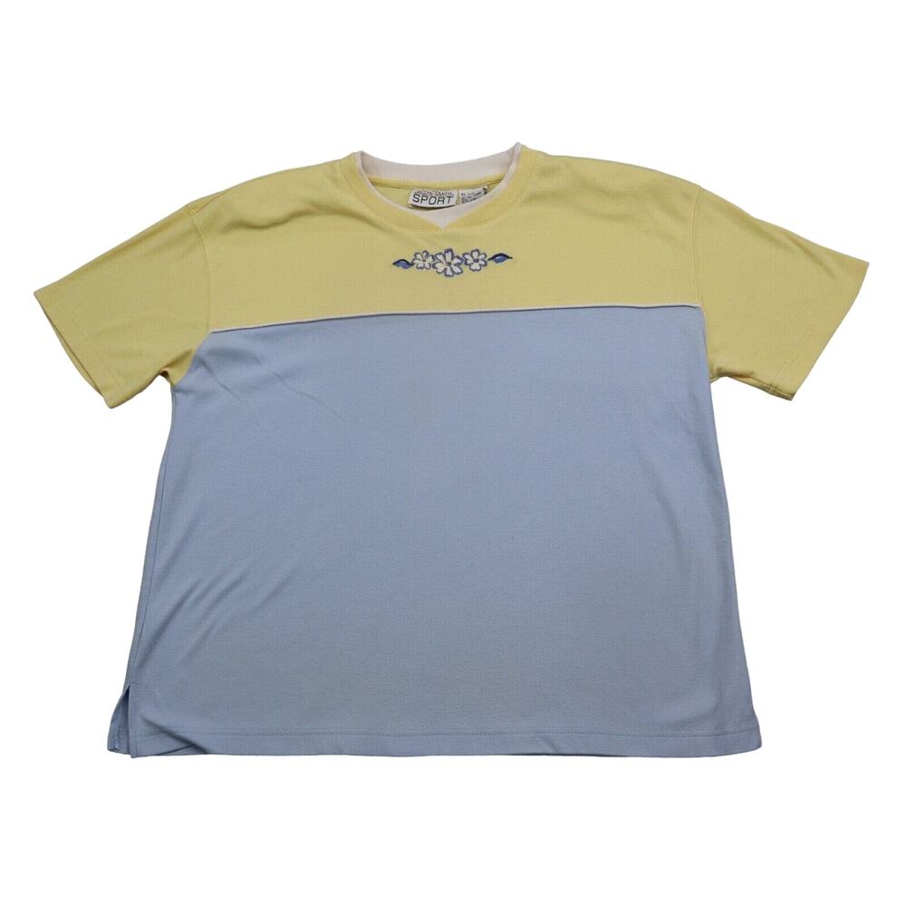 Jaclyn Smith Shirt Womens XL Yellow Short Sleeve Crew Neck Shoulder Pads T Shirt